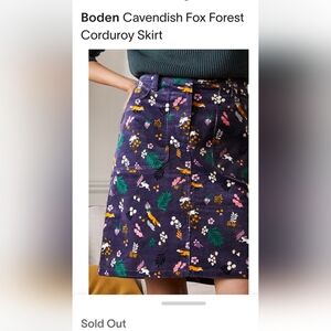 Boden Cavendish Fox Forest corduroy skirt